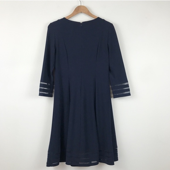 Eliza J Fit and Flare Mesh Inset Dress in Navy Size 10 - Picture 3 of 9